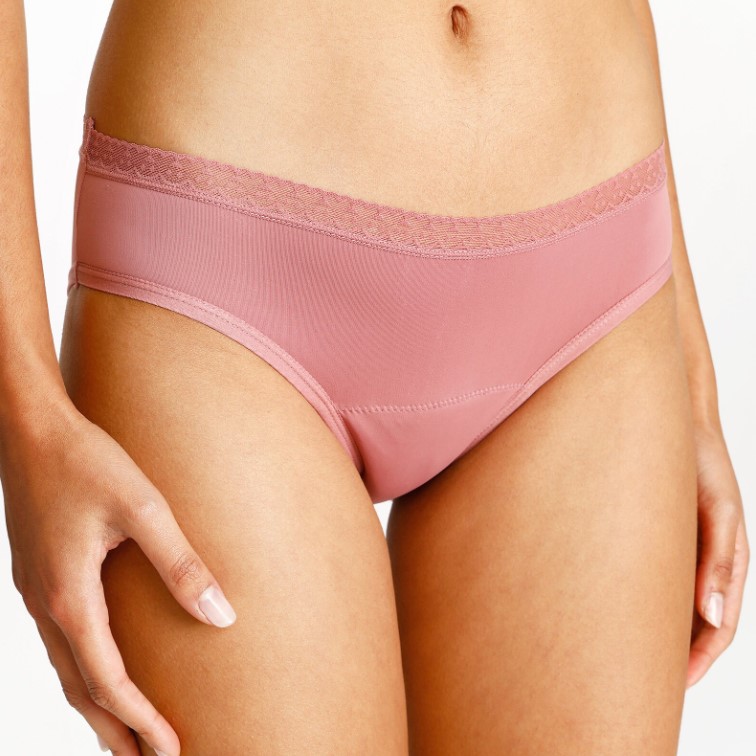 lefties bragas menstruales talla M de color rosa y detalles de encaje al tope